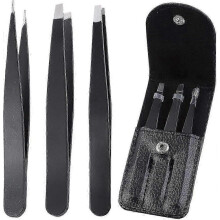 Pinzas para cejas 26-27, 3 piezas, pinzas profesionales de precisión de acero inoxidable para depilar las cejas (negras)
