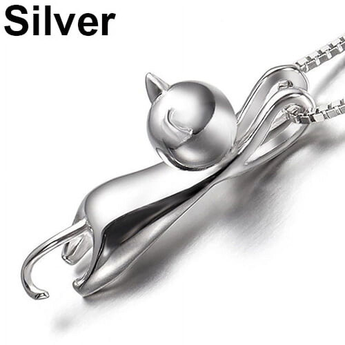 Damen-Halskette mit Katzenanhänger aus Silber