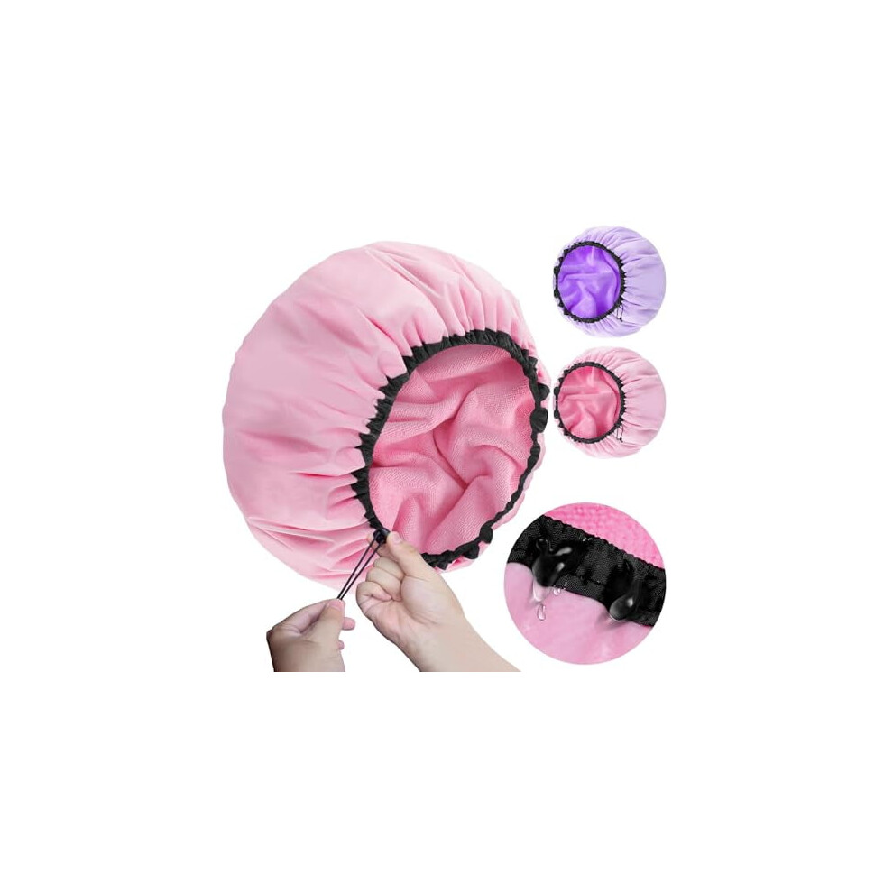 2 Pcs 13.5" Adjustable Waterproof Shower Cap for Women & Men â EVA Double Layer, Reusable for Braids, Long Hair, Dreadlocks