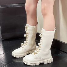Girls Pearl Bow Boots Children High Boots Side Zipper Boots for Kids Big Girls Winter Boots Casual Boots Outdoor Boots Play Boots Martin Boots