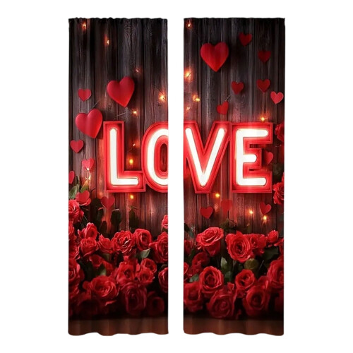 Røde roser Valentinsdagsgardiner, polyester, 1 par