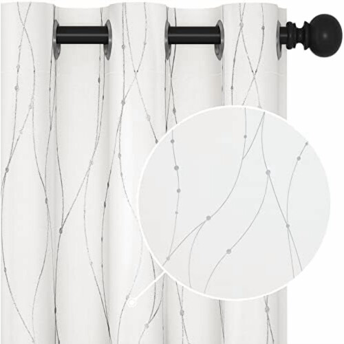 Perdele opace cu motive ondulate, argintii, 96x228 cm, set de 2