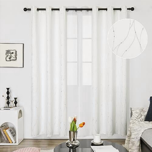 Perdele opace cu motive ondulate, argintii, 96x228 cm, set de 2 1