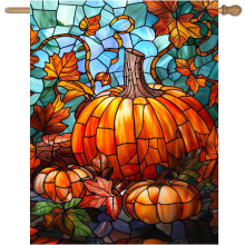 Bandeira de Jardim de Outono com Abóbora, 28x40, Dupla Face, Grande, em Vitral, para o Dia de Ação de Graças, Decoração de Jardim e Varanda.
