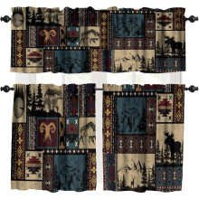 Ensemble de rideaux à cantonnière style ferme ours et cerf – 3 pièces,