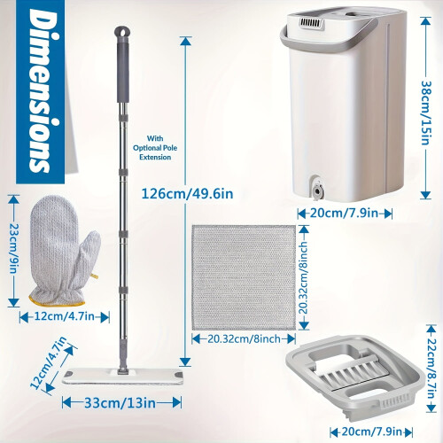 Kit per la pulizia con mocio piatto, secchio a doppio scomparto e 1