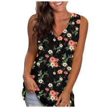 Camisetas sin mangas con estampado floral vintage para mujer, de verano, holgadas, con cuello en V, sin mangas, ropa de moda, camisolas