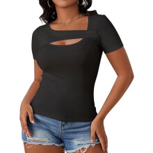 Dames tops met uitsnijdingen, modieus, sexy, korte mouwen, lichtgewicht, nauwsluitende tops, T-shirts