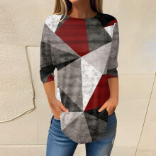 Blusa gris de talla grande con estampado floral, manga tres cuartos, de poliéster, ideal para el trabajo o para usar con ropa informal de verano.