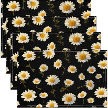 Set van 4 placemats met madeliefjesmotief, botanisch bloemenpatroon, 30 x 45 cm, natuurlijk thema voor binnen/buiten dineren en keuken – compatibel