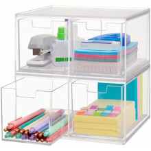 Organizador de gavetas transparente Chloe, que economiza espaço (4 gavetas altas), ideal para organizar itens de escritório, cozinha, produtos de