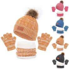 Modisches Winter-Set für Kinder: Mütze, Schal und Handschuhe mit Bommelmütze und warmem, fleecegefüttertem Schal, Strickhandschuhe für Mädchen