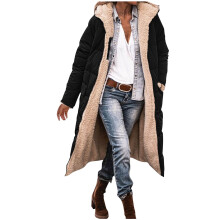 Kukoosong dameswinterjassen met donsvulling, oversized omkeerbare lange jassen van schapenvachtfleece, modieuze winterkleding met capuchon en zakken.