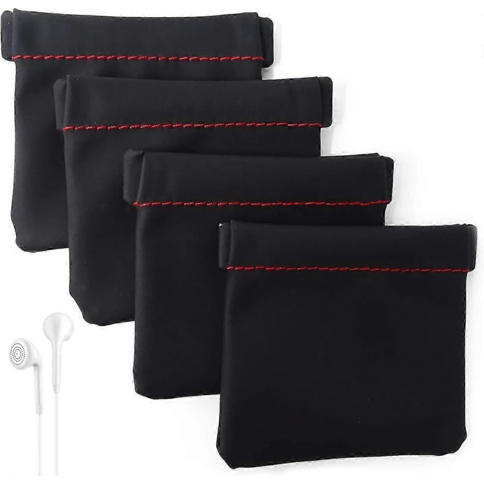 Pu Leather Earphone Pouch With Snap Spring Closure (4Pcs) Black 7771292230415