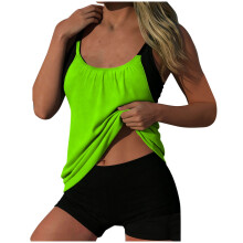 Maillot de bain femme, couleur unie, avec coussinet de poitrine et sans armature, coupe ample, cordon de serrage et fente.