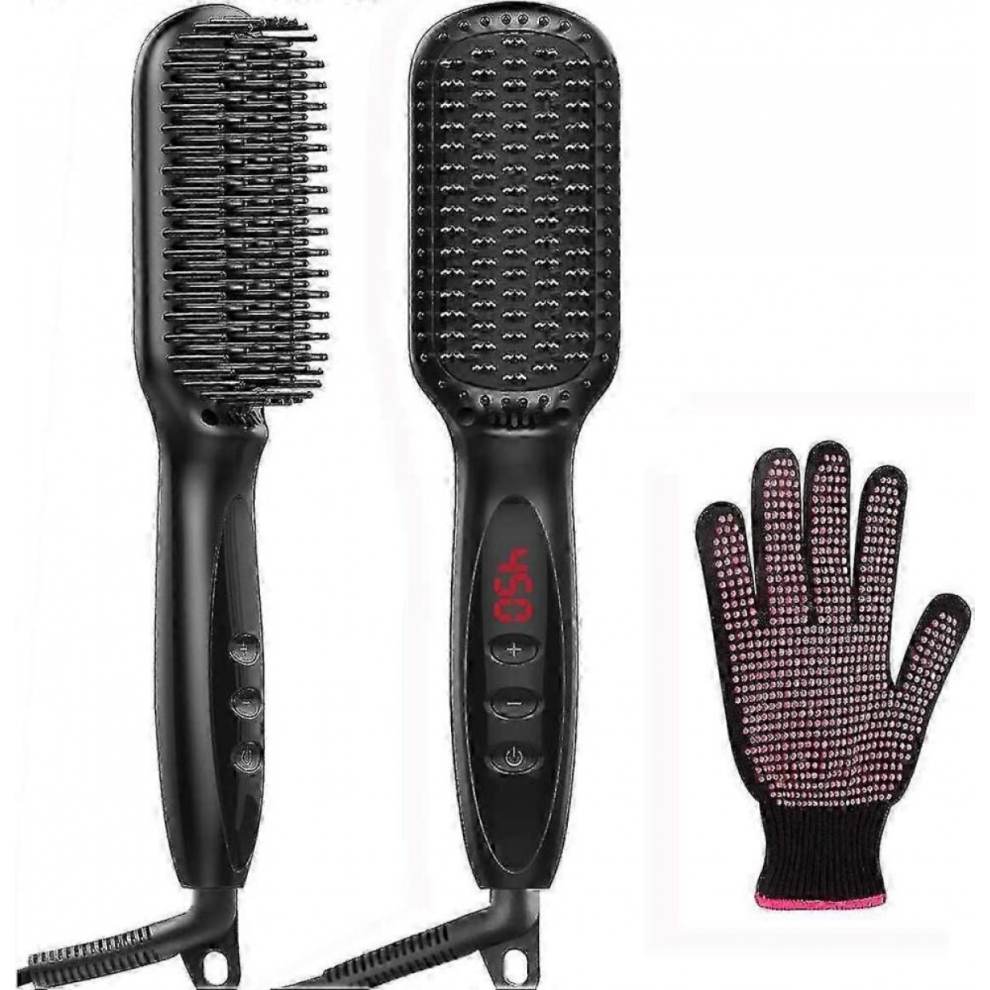Hair Straightener Brush, 2-in-1 Ionic Enhanced Straightening Brush With Anti-scald Feature, 30s Fast