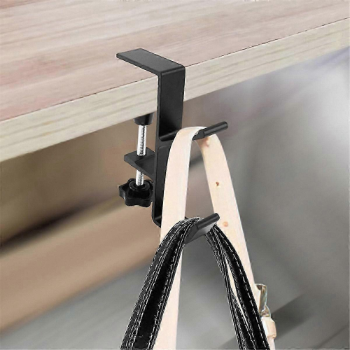 Black Clamp-On Desk Hook for Bag and Backpack Hanging, 2 Pack 2