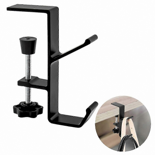 Black Clamp-On Desk Hook for Bag and Backpack Hanging, 2 Pack 1