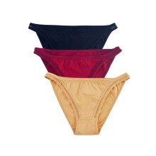Confezione da 3 slip bikini a perizoma da donna, morbidi, elasticizzati, a taglio alto, senza cuciture, in cotone.