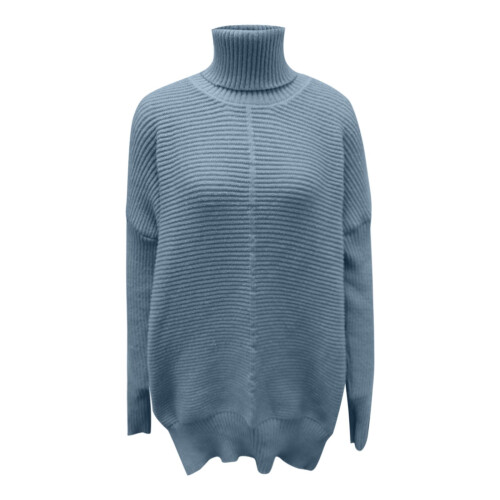 Damen-Rollkragenpullover, Strickpullover, Herbst/Winter, Langarm-Tunika, weich, klassisch, lässig, blau 2