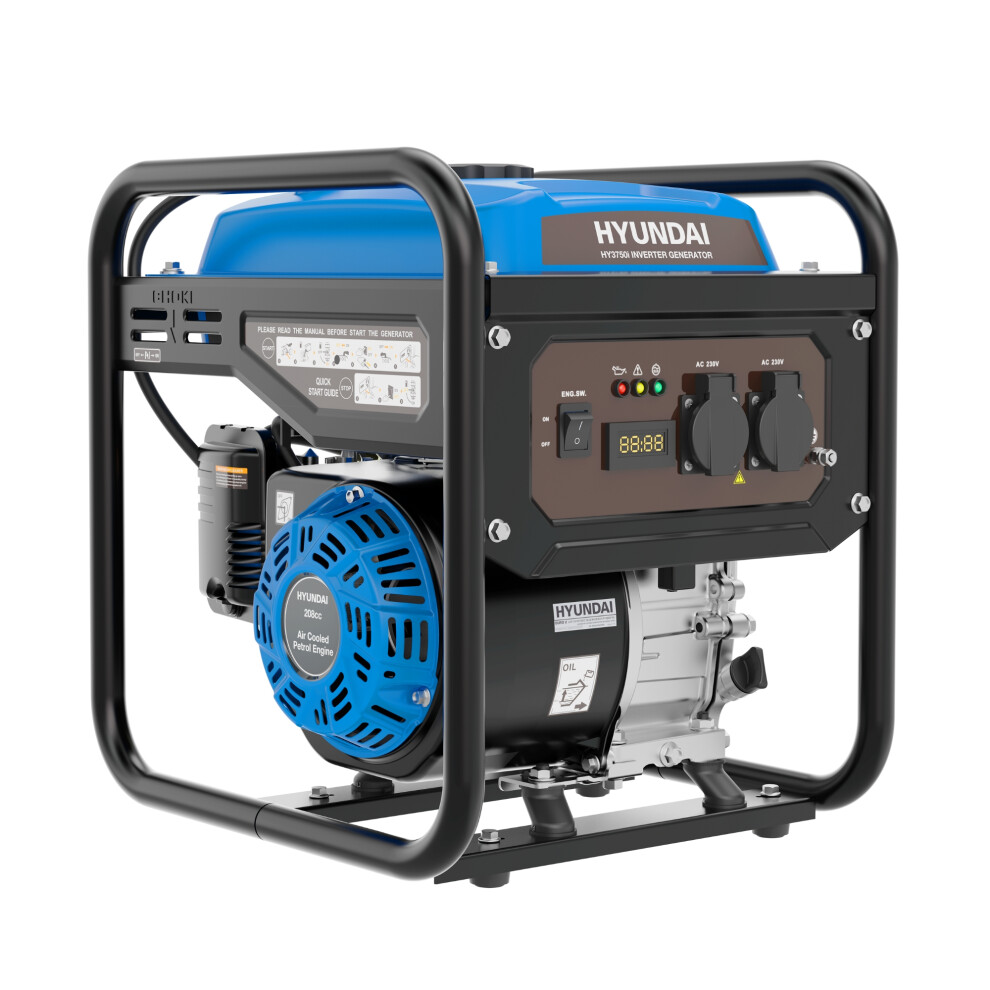 Hyundai Power Products Hyundai 3.3Kw / 3300W Inverter Open Framed Generator, Recoil Start, Pure Sine Wave Hy3750i