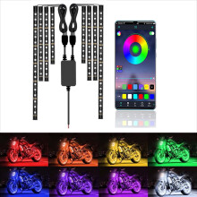 6 darabos motorkerékpár LED-es világítókészletek, alkalmazásvezérelt RGB szalagfények, zeneszinkron és jelenetmódok, IP68 vízálló,