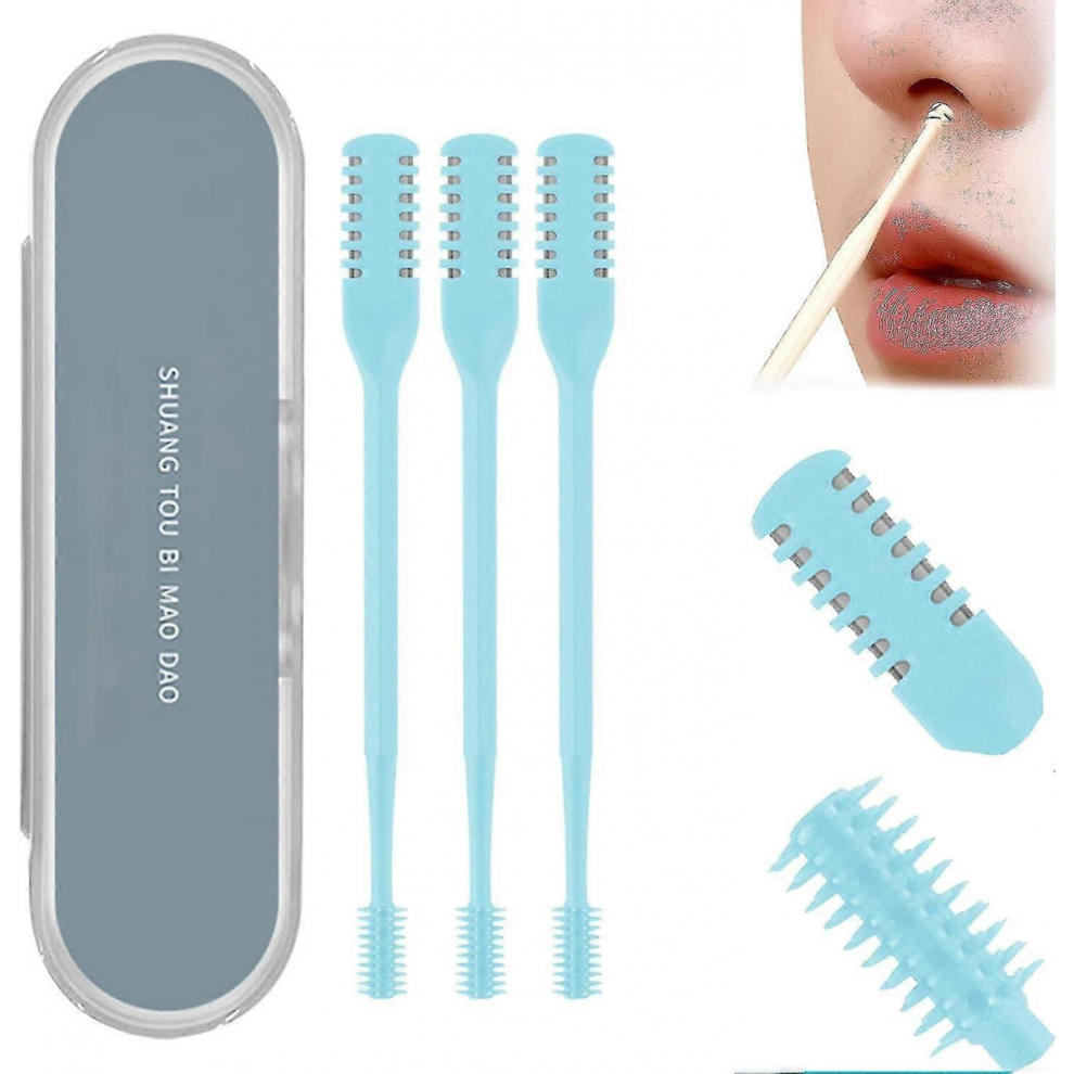 (Blue)3pcs Nasal Hair Cutter, Nose Hair Trimmer, 360 Degree Rotating Nose Hair Trimmer Nose Hair Plucker Double Sided Manual Nose Hair Trimmer