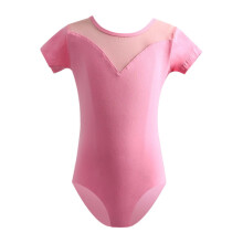 Collant de balé rosa para meninas, manga curta e gola redonda, peça única para primavera/verão, ideal para aulas de jazz e ginástica, tamanho