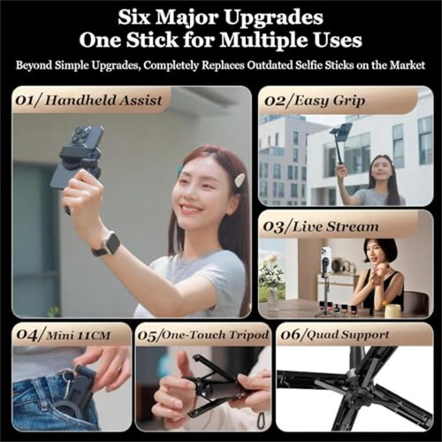 Μαγνητικό Selfie Stick με ασύρματο τηλεχειριστήριο και περιστροφή 360 μοιρών, βάση 1