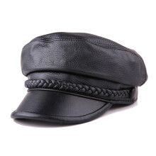 Pălării de damă pentru băiat de ziare, șepci plate din piele neagră, șepci plate din piele de oaie autentică, casual, de iarnă, clasice,