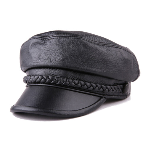 Schwarze Schiebermütze aus Leder, Damen-Wintermütze