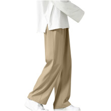 Pantalon décontracté kaki premium pour homme, coupe classique, taille extensible, devant plat, sans repassage (tailles standard et grandes tailles)