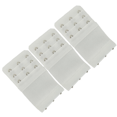Stretch Elastic Bra Extender, 3-Hook, White (3-Pack)
