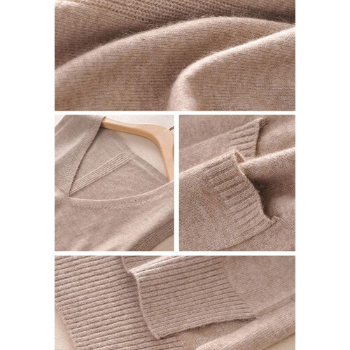 Women's V-neck sleeveless knit vest beige medium 2