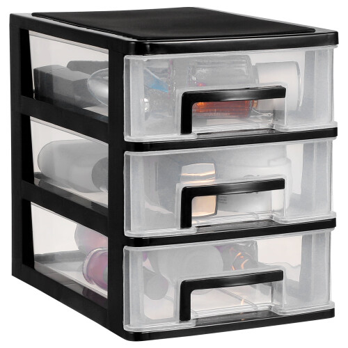 Yiho 3 Drawer Desktop Storage Organizer - Portable Plastic Rack (Black) 2