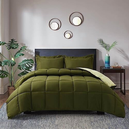 Olive Green King Comforter Set Reversible 3PC 1