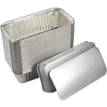 Pacote com 50 formas descartáveis de alumínio de 900g com tampas para assar pão, aquecer e armazenar alimentos (900g, 21,5x11,5cm)