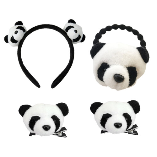FRCOLOR4 τεμάχια κλιπ μαλλιών Panda λευκό σετ κορδέλας μαλλιών με σχοινί και λαστιχάκια 2