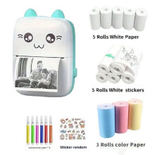 Mini stampante termica con 13 rotoli di carta, stampante portatile per smartphone per foto, diari e progetti fai da te – Compatibile con smartphone