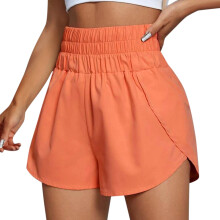 Shorts femininos de secagem rápida para corrida, treino, com cintura elástica, ideais para ioga e atividades físicas. Cor laranja.