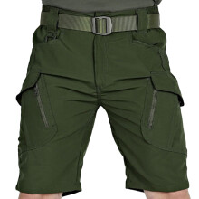 Pantaloncini cargo da uomo estivi a tinta unita, multitasche, sportivi, verde oliva.