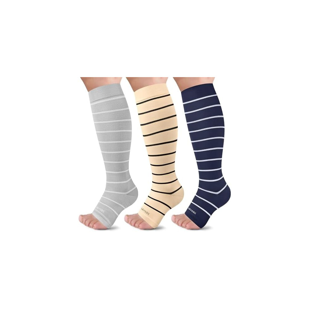 Open Toe Compression Socks for Women & Men 20-30mmHg Toeless Sock Knee High Support Stockings for Circulation Nurses Pregnant Travel