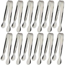 Lot de 12 mini pinces à glaçons/sucre en acier inoxydable de 10,8 cm (4,25 pouces) pour tea party, bar à café et desserts (argenté)