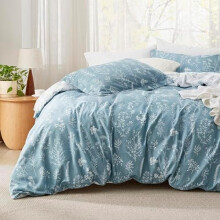 King Size Reversible Mineral Blue Duvet Cover Set, 3-Pc with Zipper, 8 Corner Ties & 2 Shams