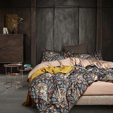 King Duvet Cover Set 3pc – Dark Navy Paisley Boho Bedding, Art Deco Floral Botanical Print, Soft Reversible Microfiber with Pillowcases (104"x90")