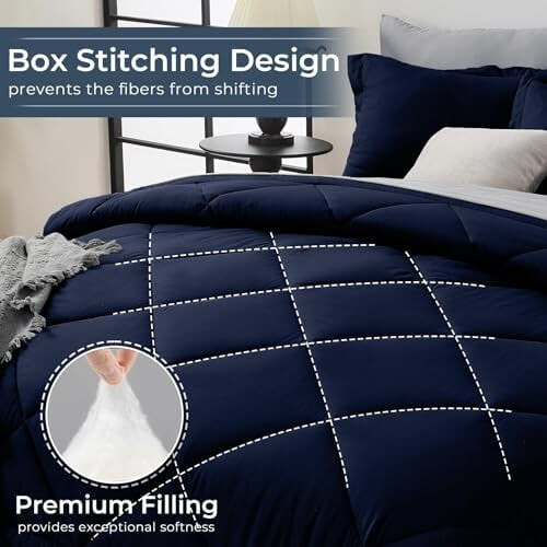 Twin-XL Comforter Set Navy Light Grey 5-Piece 1