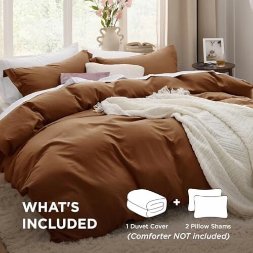 Brown Queen Duvet Cover Set 3 pcs Prewashed Microfiber 1