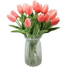 Bouquet di mini tulipani artificiali "Real Touch" con 10 teste, per decorazione domestica (verde acqua scuro)