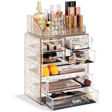 Organisateur de maquillage en acrylique à 7 tiroirs avec petits et grands compartiments, rangement pour pinceaux à paillettes et bijoux – Cadeau