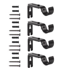 Adjustable Curtain Rod Brackets for 1" Rod, Outside Mount, Black, 4PCS with Screws
